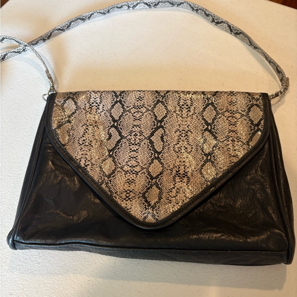 Charming Charlie Black and Snake Print Clutch